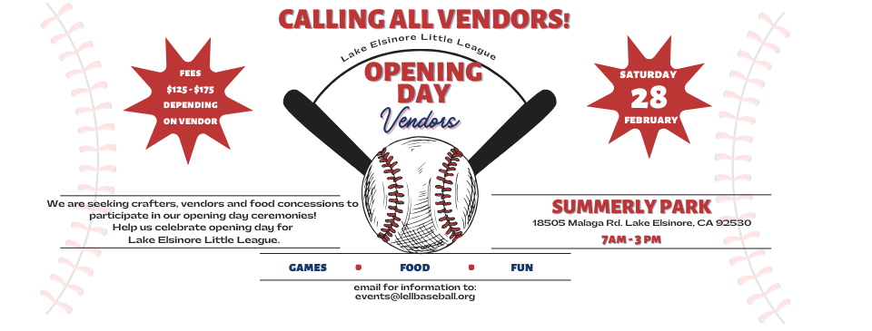 Opening Day Vendors Needed!